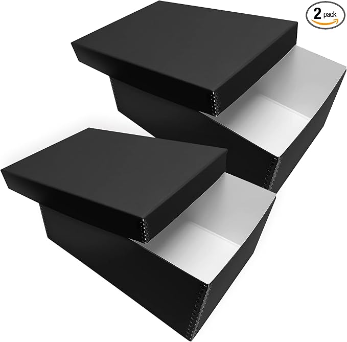 Lineco Archival Photo Card Box, Museum-Quality, 5x8x12 Inch, Black, 2 Pack | Acid-Free with Removable Lid, Metal-Edge Corner, Bulk Storage and Preservation for Negatives, Prints, Films, Photos, Snapshot by Lineco