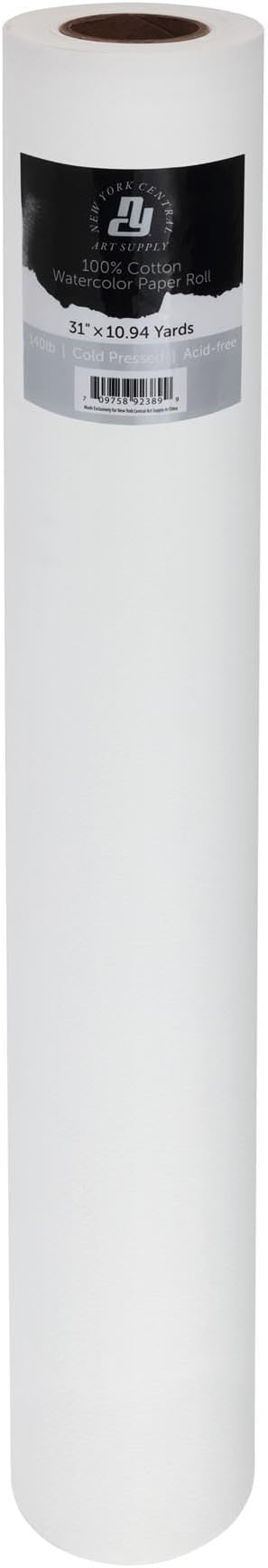 New York Central Large Watercolor Paper Roll for Artists - 140 lb Cold Press - 31" x 10.94 yd - 100% Cotton Bright White Acid-Free Archival Roll of Cold Pressed Watercolor Paper by NewYorkCentral