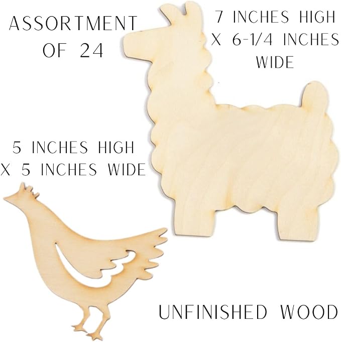 Group of 24 Unfinished Wooden Assorted Barnyard Cutouts for Craft Activities and Decorating - Image 3