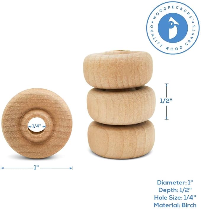 Classic Mini Wooden Wheels, Great for Crafts Too, 1 Inch Diameter, 1/2 Inch Thick, 1/4 Inch Hole, Pack of 100, by Woodpeckers - Image 5