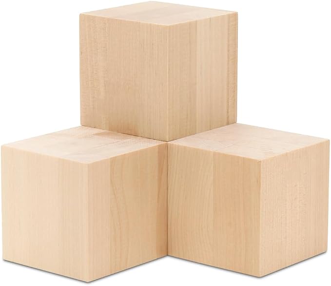 5" Large Wood Cubes, Pack of 3 Square Wood Block for DIY, Wooden Blocks for Crafts and Decor, by Woodpeckers by Woodpeckers