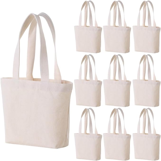 10×8×3 Inch - Small Canvas Tote Bags for Kids Mini Gift Bulk for Painting DIY Arts & Crafts Thick Fabric Bland Bags by Unknown