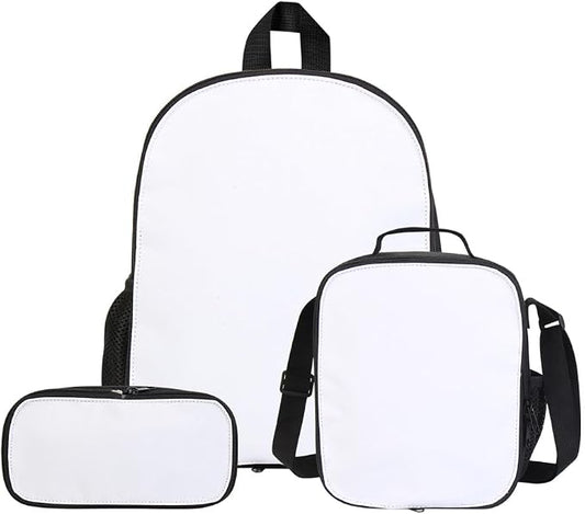 4Sets 12inch Sublimation Blank Backpack Lunch Bag Pencil Case Set for Kindergarten Kids Preschool Bookbag Back Pack(black) by Unknown