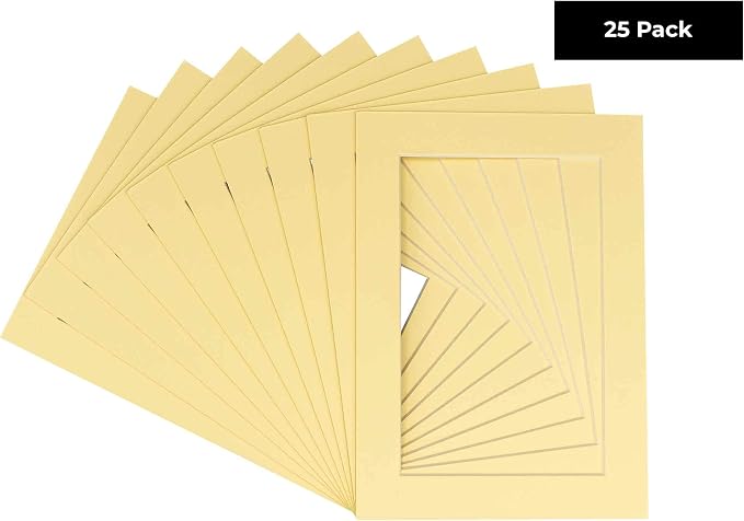 8.5x11 Mat for 12x16 Frame - Precut Mat Board Acid-Free Soft Yellow 8.5x11 Photo Matte For a 12x16 Picture Frame, Premium Matboard for Family Photos, Show Kits, Art, Picture Framing, Pack of 25 Mats - Image 2