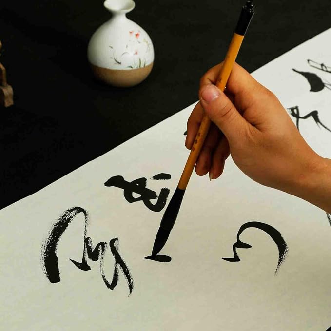 KYMY Chinese/Japanese Calligraphy Paper 100PCS, Sumi/Rice Paper for Writing Painting Drawing Practice, Chinese Brush Ink Xuan Paper, Half Sheng Shu (Half Raw Ripe) (34 x 34 cm (13.38 x 13.38 Inch)) - Image 3