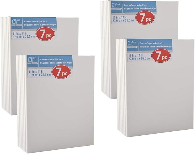 Artist's Loft 7 Count (28 Total) 11” x 14” Super Value Canvas Necessities - Acid Free Cotton Canvas for Paint, Acrylic, & Oils - Bulk 4 Pack by ArtistsLoft