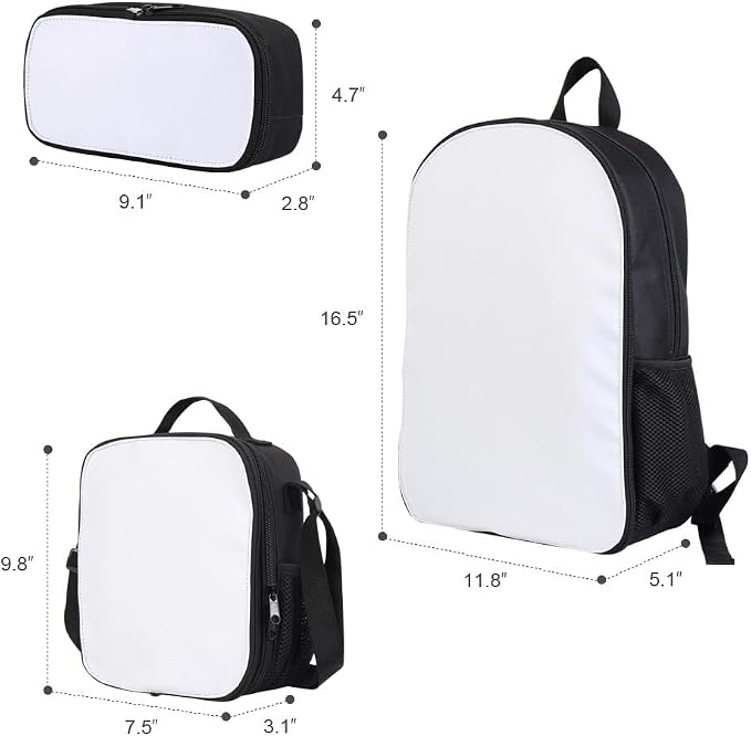 4Sets 16inch Sublimation Blank Backpack Lunch Bag Pencil Case Set for Children DIY Bookbag Cooler Bag Pencil Bag(blue) - Image 2