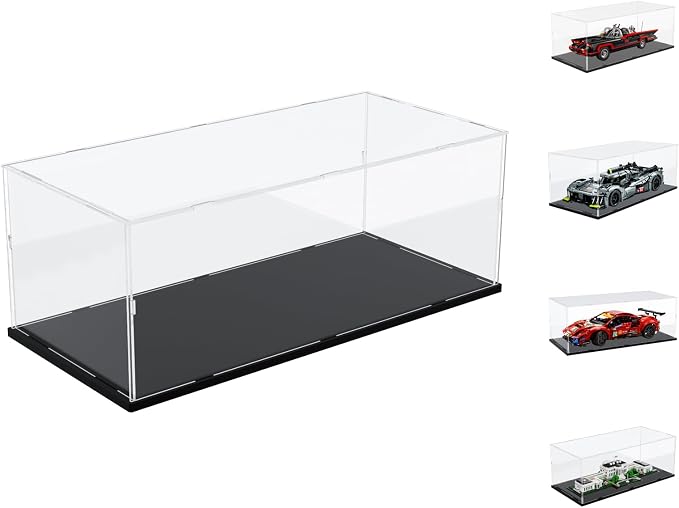 Choowin Acrylic Display Case for Lego Classic Batmobile 76328 Peugeot 42156 Ferrari 42125 for Lego Car Display Thickened Clear Acrylic Display Cases for Collectibles Assemble Dustproof Box(Black Base) by Choowin