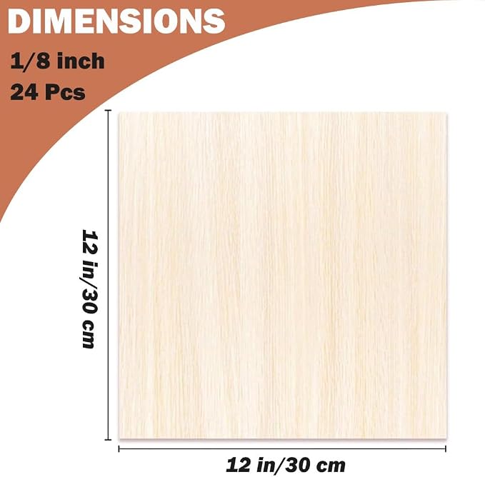 Basswood Sheets 1/8 X 12 X 12 Inch, 3 mm Plywood Sheets Balsa Wood Sheet Craft Wood Unfinished Wood Laser Engraving Blanks Baltic Birch Plywood 1/8 Bass Wood for Crafts DIY, Wood Burning, Painting - Image 2