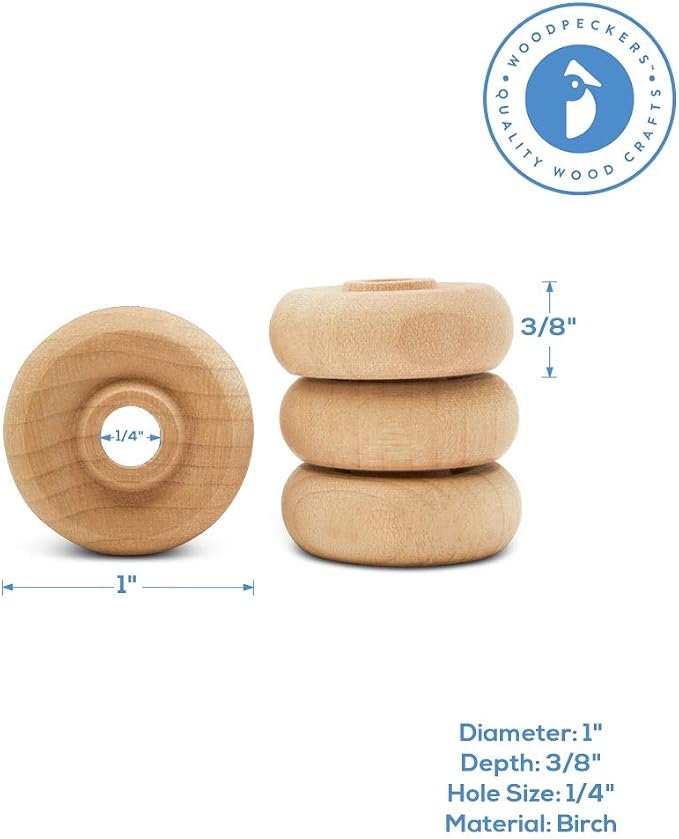 Classic Mini Wooden Wheels, Great for Crafts Too, 1 Inch Diameter, 3/8 Inch Thick, 1/4 Inch Hole, Pack of 50, by Woodpeckers - Image 5