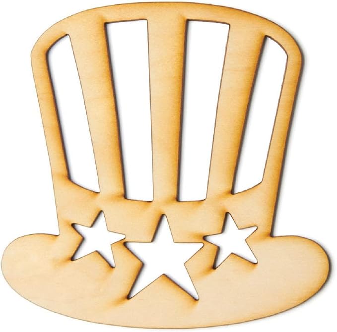 Pack of 24 Unfinished Wood Uncle Sam Hat Cutouts - Made in USA Americana Hats Wooden Shapes for Patriotic Decorations, 4th July Crafts and DIY Projects (Size: 5") - Image 3