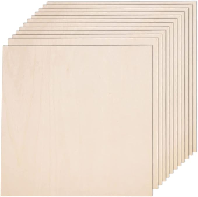 12 Pack 12 x 12 x 1/16 Inch-2 mm Thick Basswood Sheets for Crafts Unfinished Plywood Sheet Square Craft Wood Sheet Boards for DIY Projects, Architecture Models, Engraving, Wood Burning, Staining by AWIZOM