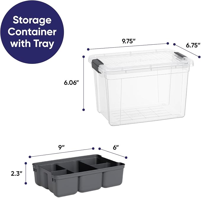 Superio Small Storage Container Organizing Bin with Removable Tray Deep Plastic Tools, Sewing, Crafts Box, 4.75 Qt, 6 Pack - Image 2