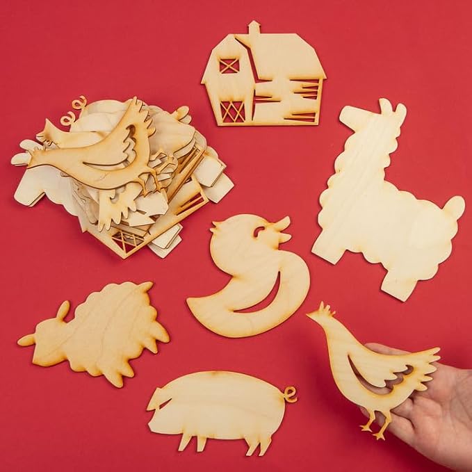 Group of 24 Unfinished Wooden Assorted Barnyard Cutouts for Craft Activities and Decorating - Image 4