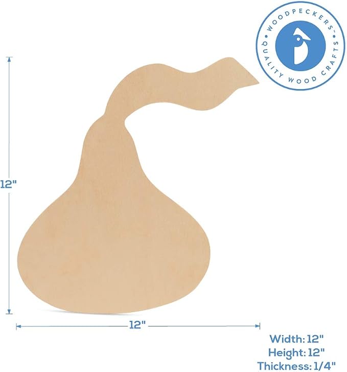 Wooden Hershey Kiss Cutout Unfinished, 12 inch x 12 inch, Pack of 6 Wood Signs for Valentines Day Door Décor, Crafts, and Personalized Gift, by Woodpeckers - Image 2