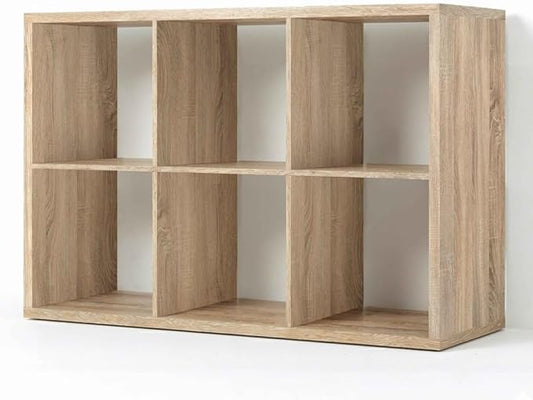CAPHAUS Sturdy Room 13-Inch Cube Storage Organizer Shelf, with Extra Thick Exterior Edge, Open Storage Shelf Divider, Bookcase, 6-Cube, Natural Oak