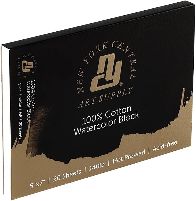 New York Central Watercolor Paper Block - 5x7" - 20 Sheets, 140 lb. Hot Press - 100% Cotton, Acid-Free, Archival Quality, Bright White Watercolor Paper Pad for Wet & Dry Media - Image 2