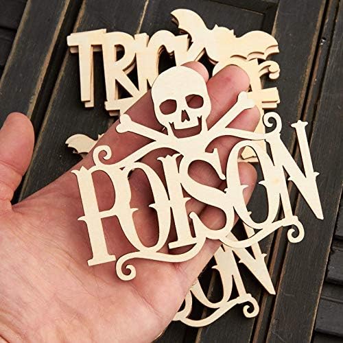 Pack of 36 Unfinished Wood Poison with Skull and Cross Bones and Trick or Treat with Bats Cutouts - Halloween Wooden Shapes for Fall Crafts and Autumn Decorations - Made in USA (Size: 3-3/4" H) - Image 2