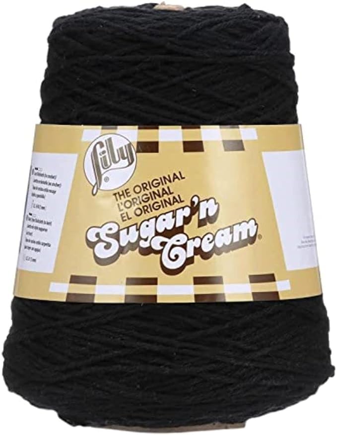 Lily Sugar'n Cream Cone Cotton Yarn for Dishcloths, Black | #4 Worsted Yarn, 100% Cotton Cone Yarn for Crochet, Knitting, Dishcloths and Crafts, 674 Yards, 400g/14.11oz, 1-Pack by Lily