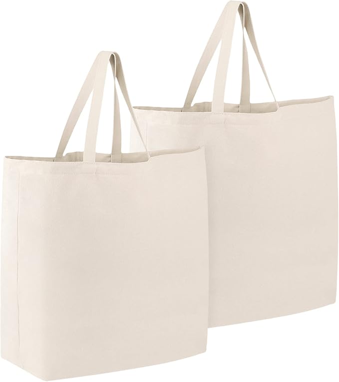Segarty Large Canvas Tote Bag, 2 Pack 25.6x19.6 Grocery Shopping Bags for Women, Reusable Natural Cotton Blank Canvas Shoulder Totes Aesthetic Bulk for DIY, Gift, Beach, Travel(14oz) by Segarty