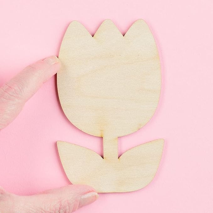 Pack of 24 Unfinished Wooden Tulip Flower Cutouts by Factory Direct Craft - Blank Wooden Shapes to Paint as Tulip Flowers Fun DIY Project for Easter Spring Arts and Crafts (Size: 4-3/4" L) - Image 4