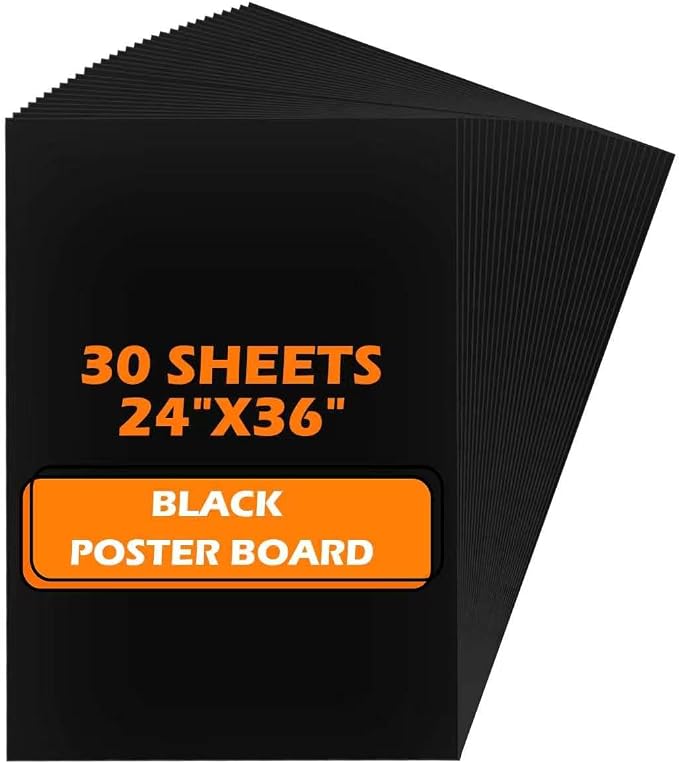 30 Sheets Black Poster Board, 24x36 inches Large Poster Paper, 250GSM Thickness Blank Posterboard Bulk for Office Project, School Supplies, DIY, Signs Project Presentations, Crafts and Drawing by Unknown