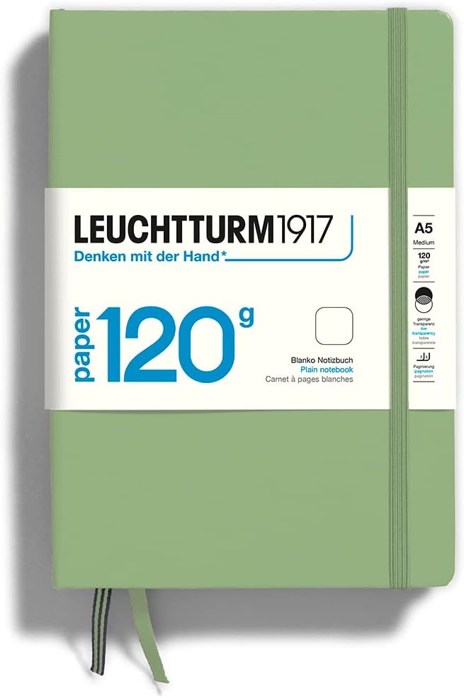 LEUCHTTURM1917 - 120G Special Edition - Medium A5 Plain Hardcover Notebook (Sage) - 203 Numbered Pages with 120gsm Paper by LEUCHTTURM1917