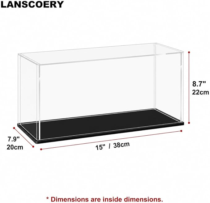 LANSCOERY Acrylic Display Case, 15 x 7.9 x 8.7 in, Upgraded Thickened UV-Resistant Showcase, 98% Clarity Dustproof Box with Glossy Black Base for Action Figures, LEGO & Models - Image 6
