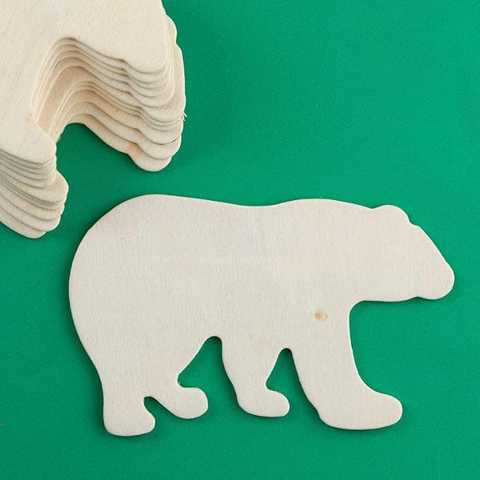 Wooden Bear Cutouts - Pack of 24 Unfinished Wood Craft Shapes - Made in USA (4-3/4" W x 3" H) by FactoryDirectCraft