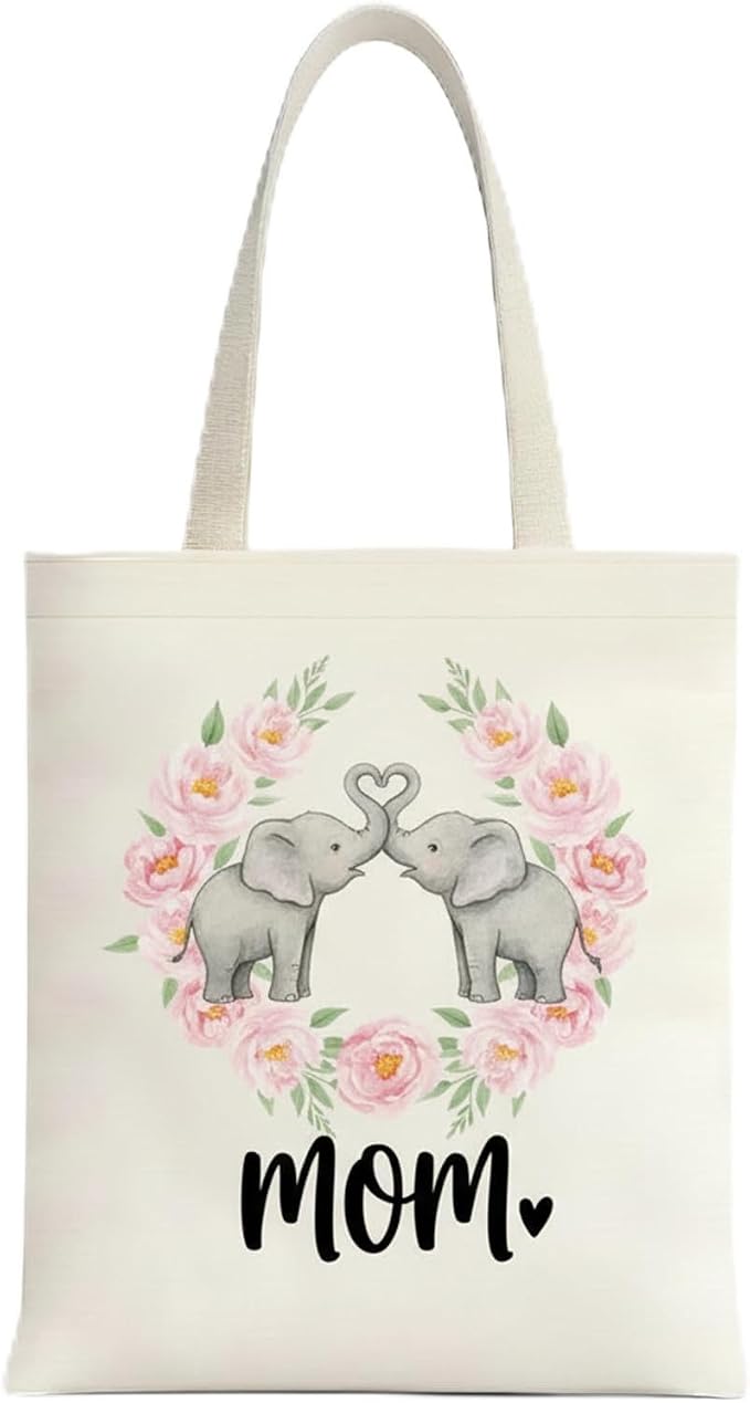 Printed Canvas Tote Bag Zipper Pocket & Magnetic Snap, Elephant | Versatile Hand Shoulder Carry, 15x16 Inch Large Large Capacity, for Work, Travel, Shopping by MOLOVACase