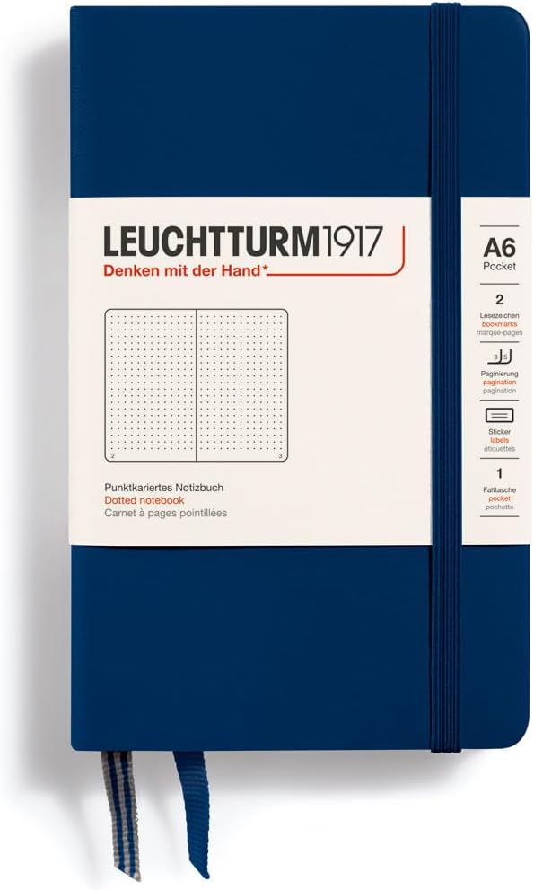 LEUCHTTURM1917 - Notebook Hardcover Pocket A6-187 Numbered Pages for Writing and Journaling (Navy, Dotted) by LEUCHTTURM1917