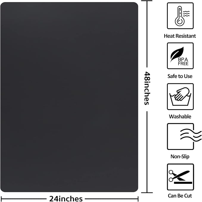 Silicone Mat Heat Resistant Mats for Countertop, Multipurpose Large Silicone Mats for Crafts Kitchen Workbench Size 48x24 inches Thick 2mm,Rolled Package,Black - Image 2