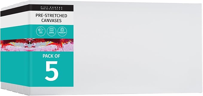 Value Pack of 5 Stretched Canvas 12x24 inch, 1-1/2 (1.5) inch deep for Your Paintings/Artwork/Wall Art/Wall Decor (Pack of 5 Canvas, 12 x 24 inch, Landscape) by PIXYCANVAS
