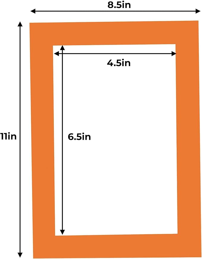 5x7 Mat for 8.5x11 Frame - Precut Mat Board Acid-Free Show Kit with Backing Board, and Clear Bags Orange 5x7 Photo Matte Made to Fit a 8.5x11 Picture Frame Matboard for Framing, Pack of 25 Mats - Image 4