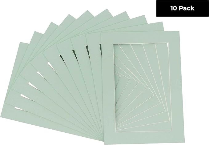 5x7 Mat for 8.5x11 Frame - Precut Mat Board Acid-Free Show Kit with Backing Board, and Clear Bags Honeydew Green 5x7 Photo Matte For a 8.5x11 Picture Frame Matboard for Framing, Pack of 10 Mats - Image 2