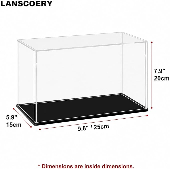 LANSCOERY Acrylic Display Case, 9.8 x 5.9 x 7.9 in, Upgraded Thickened UV-Resistant Showcase, 98% Clarity Dustproof Box with Glossy Black Base for Action Figures, LEGO & Models - Image 6