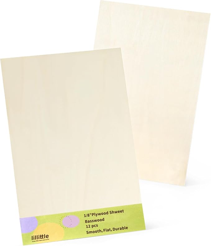 12 Pack Basswood Plywood Sheets 12"x20"x1/8", Basswood for Laser Cutting | Smooth Surface, Uniform Thickness, No Burrs, No Warping, No Knots, No Cracks by lilLittle