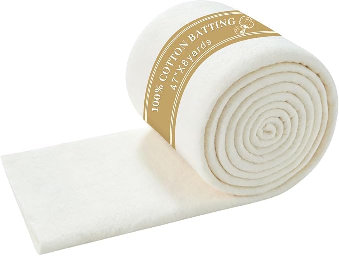 QSTEHEML Natural Cotton Batting for Quilting 47" x 8 Yards, Quilt Batting for Sewing, Lightweight Batting Fabric for Potholders & Handmade Quilts & DIY Projects, Microwave Safe for Bowl Cozies by QSTEHEML