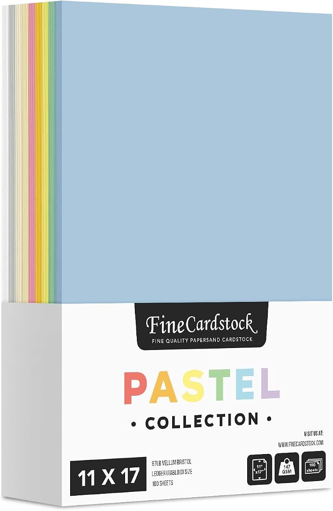 Assorted Pastel Colored Cardstock – Assortment of 9 Colors for Arts & Crafts, Invitations, Flyers, Posters, Decorations | 67lb Vellum Bristol (147gsm) | 11 x 17" | 10 Each Color (90 Sheets Total) by SSuperfinePrinting