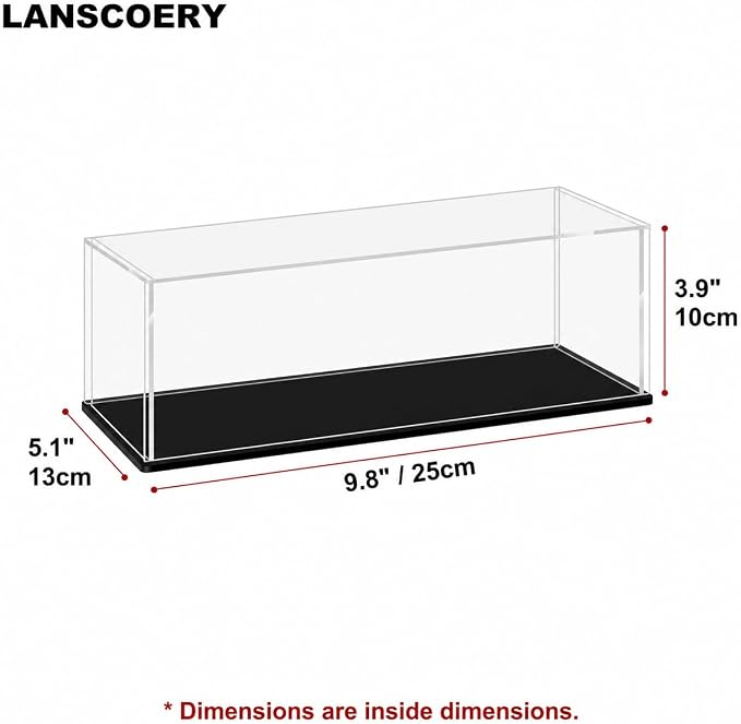 LANSCOERY Acrylic Display Case, 9.8 x 5.1 x 3.9 in, Upgraded Thickened UV-Resistant Showcase, 98% Clarity Dustproof Box with Glossy Black Base for Action Figures, LEGO & Models - Image 6