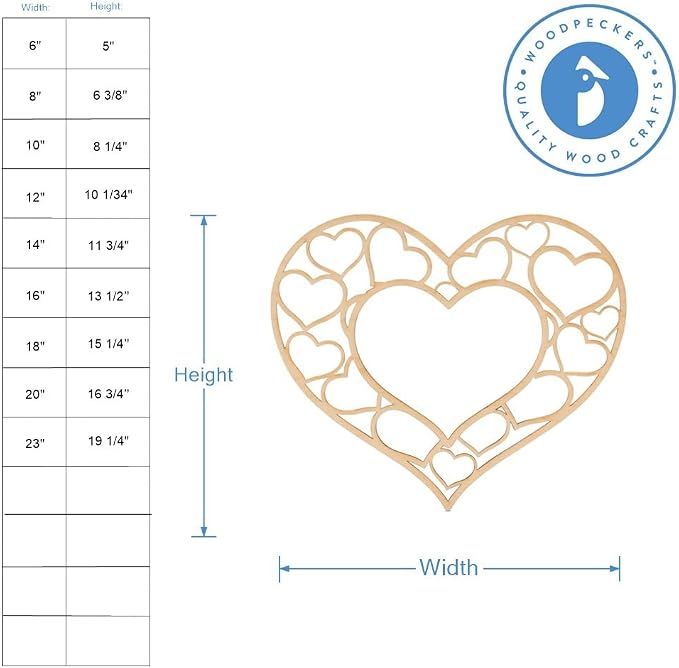 Blank Heart Frame Wood Cutouts 10-inch, 1/8 inch Thick, Pack of 10 Wooden Hearts for Crafts, Mother's Day and Valentines, by Woodpeckers - Image 2