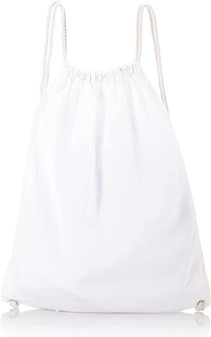 Wholesale Durable Cotton Canvas White Drawstring Backpack Bags in Bulk 14" W x 18" H (12) - Image 3