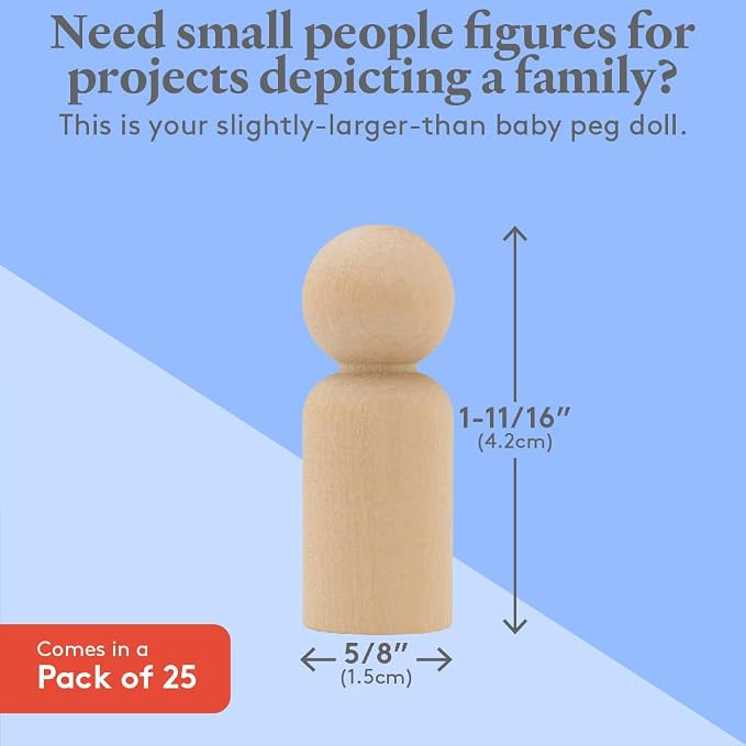 Wood Peg Dolls, 1-11/16 Inch Dad Shape Wooden Peg People, Pack of 25 Wooden Dolls for Play, Strong Birch Wood People Figures Unfinished - Image 4
