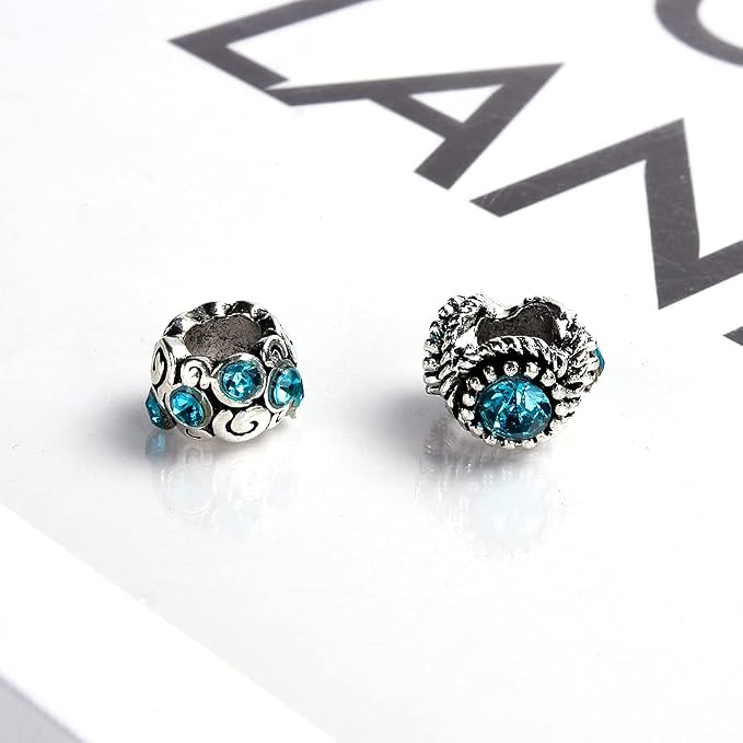 Aipridy European Large Hole Beads, Colorful Glass Charm Beads Set, Assorted Patterns and Designs Rhinestone Craft Beads for DIY Bracelet Jewelry Making (60, Sky Blue Resin+Alloy) - Image 3