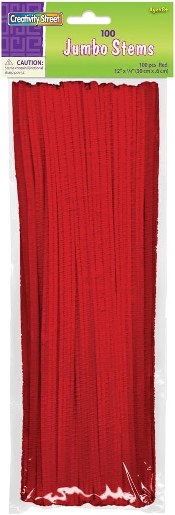 Creativity Street Jumbo Chenille Stems, 12" x 6 mm, Craft Pipe Cleaners, Red, Pack of 100, 1 Pack by CreativityStreet%C2%AE