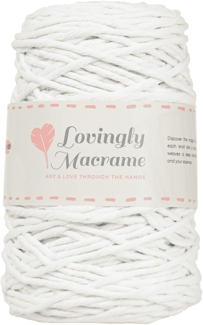Lovingly Macrame Single Strand Macrame Cord – 3mm Macrame Cord for Handmade Products & DIY Projects - Cotton Cording for Crafts, Dream Catchers, Boho Decor, Plant Hangers - 357ft (109yds) - White by LovinglyMacrame