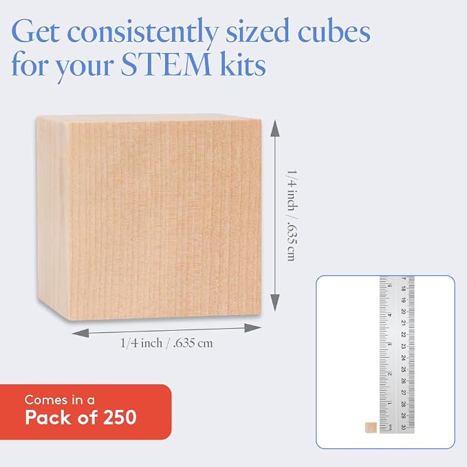 DIY Wooden Cubes 1/4-inch, Pack of 250 Small Blank Wooden Blocks, Unfinished Wood Blocks for Crafts, STEM, Dice, and Building Blocks for Stacking, by Woodpeckers - Image 4