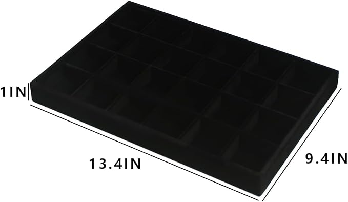 Coward 2PC Black Velvet Stackable 24 Gird Jewelry Organizer Tray Necklace Earring Box Storage Drawer Ring Earring Display Holder (24grid+24grid) - Image 5