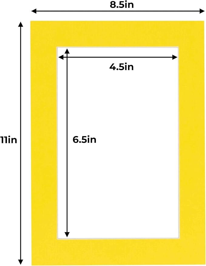 5x7 Mat for 8.5x11 Frame - Precut Mat Board Acid-Free Show Kit with Backing Board, and Clear Bags Yellow 5x7 Photo Matte Made to Fit a 8.5x11 Picture Frame Matboard for Framing, Pack of 10 Mats - Image 4