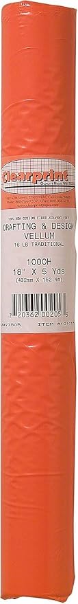 Clearprint 18" x 5 Yards 1000H Design Vellum Roll, 16 lb., 100% Cotton, 1 Each by Clearprint